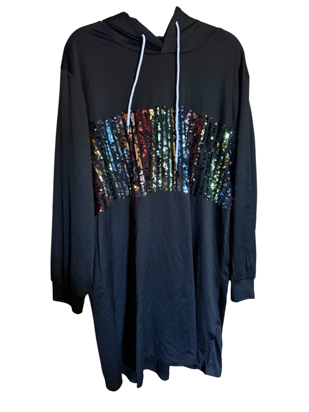 Gossip Black Hoodie Dress with Multicolor Sequin Panel